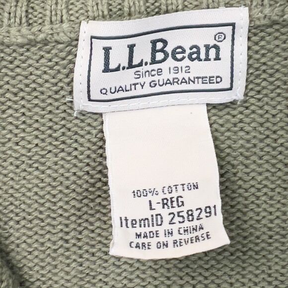 L.L. Bean Sweater Size Large Mens Green Cotton Quarter-Zip Pullover - Picture 7 of 7